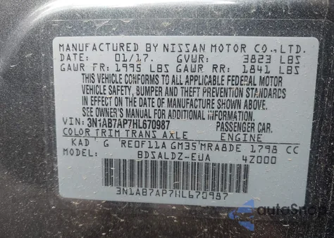2017 Nissan Sentra Sv from USA, damaged, VIN 3N1AB7AP7HL670987